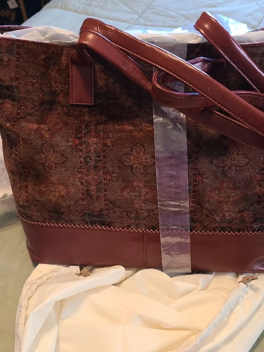 HOBO Brown & Burgundy Patterned Tote with Leather Handles